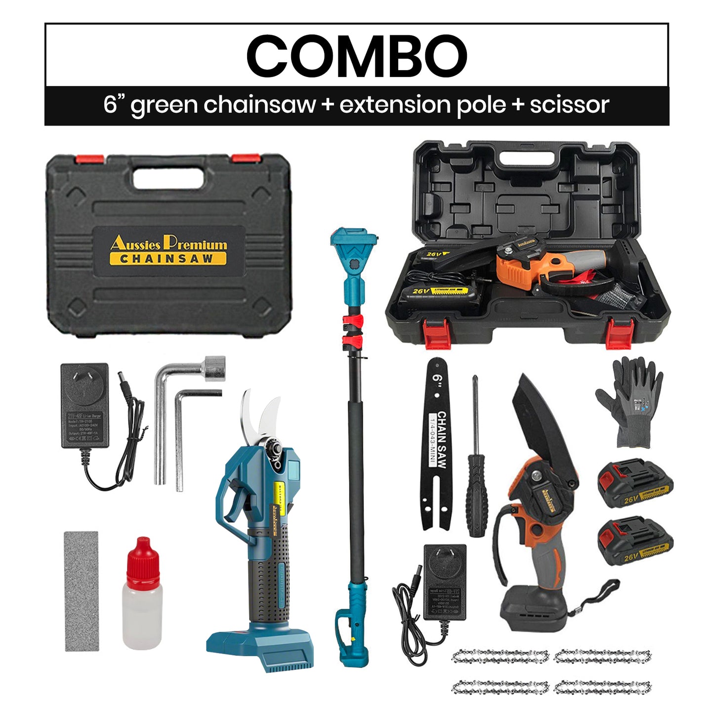 Aussies Premium 6 Inch Orange Cordless Electric Chainsaw