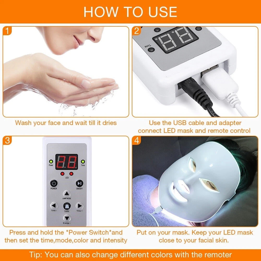 LED Light Face Mask Facial Skin Rejuvenation Therapy Anti Wrinkle
