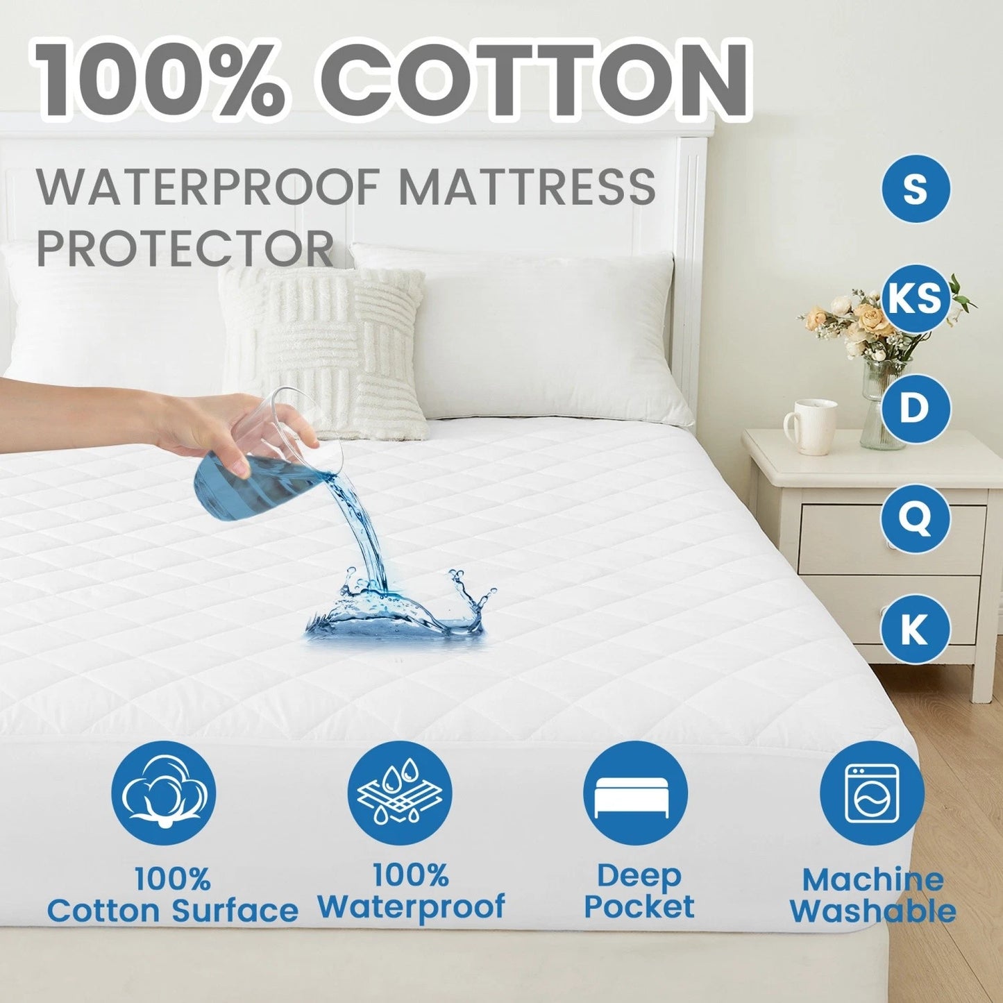 Quilted Waterproof Mattress Protector Cover