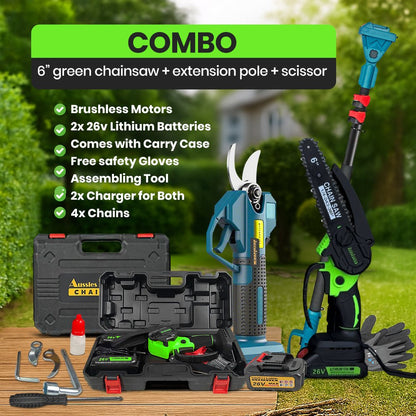 6 Inch Green Cordless Electric Chainsaw -Aussies Premium