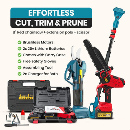 Battery powered chainsaw for trimming and cutting