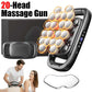 20 Head Massage Gun with a black and silver handheld body, rows of round massage heads, and a display screen
