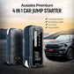 4-In-1 Jump Start Tyre Inflator, a black and blue portable device with a digital display, shown with its rear panel