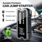 4-In-1 Jump Start Tyre Inflator, black and grey portable car starter with digital display, air compressor, emergency light and USB power bank