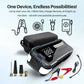 4-In-1 Jump Start Tyre Inflator in black and grey with a digital display, carrying case, jumper cables and air nozzles