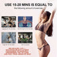 40K Cavitation & RF Fat Reduction beauty infographic with a woman in a dark bikini and exercise comparison panels