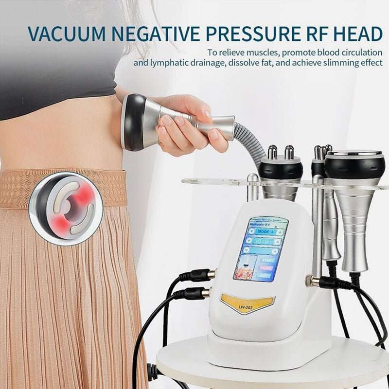 40K Cavitation & RF Fat Reduction machine with a white touchscreen unit, silver handpieces and vacuum RF head