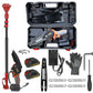 6 Inch Green Cordless Electric Chainsaw kit with an orange and black mini saw, battery packs, case, gloves and accessories