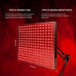 660nm Red + 850nm Infrared Red Light therapy panel with a red LED array, mounted on an adjustable black arm.
