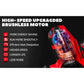 8 Inch Cordless Electric Chainsaw with a red brushless motor, shown in a cutaway view highlighting internal components