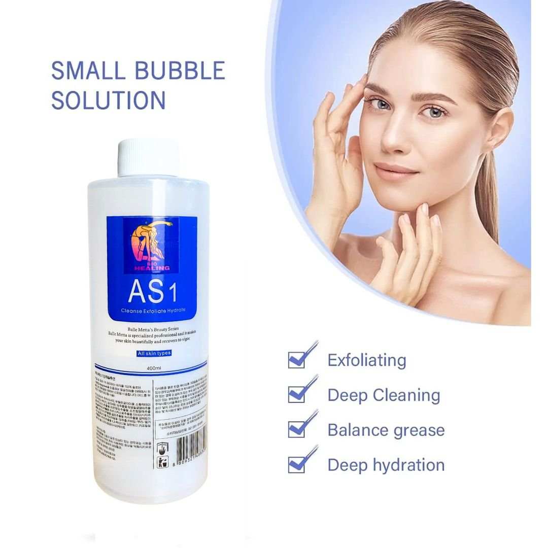 Aqua Peel Solution Set with a white AS1 skincare solution bottle, blue label and cap, shown for exfoliating and deep cleansing