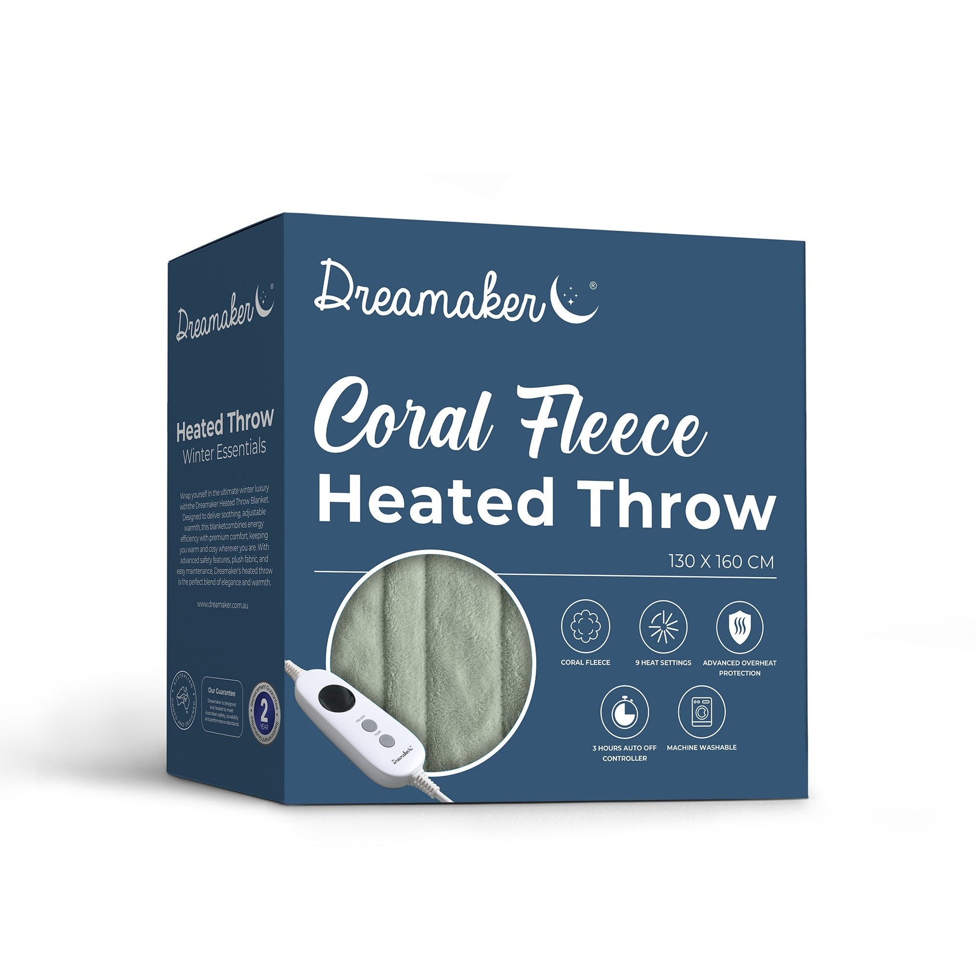 Aussies Premium Super Soft Coral Fleece Electric Heated Throw Blanket 200 x 180cm