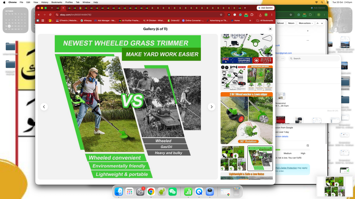 Australia’s No. 1 ElectricAus grass trimmer shown in a green promotional graphic, with wheeled and handheld mower comparisons