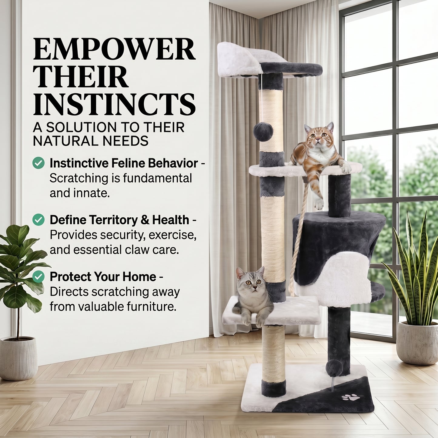 Cat Tree Tower Scratching Post 112cm Cat Condo House Furniture Grey