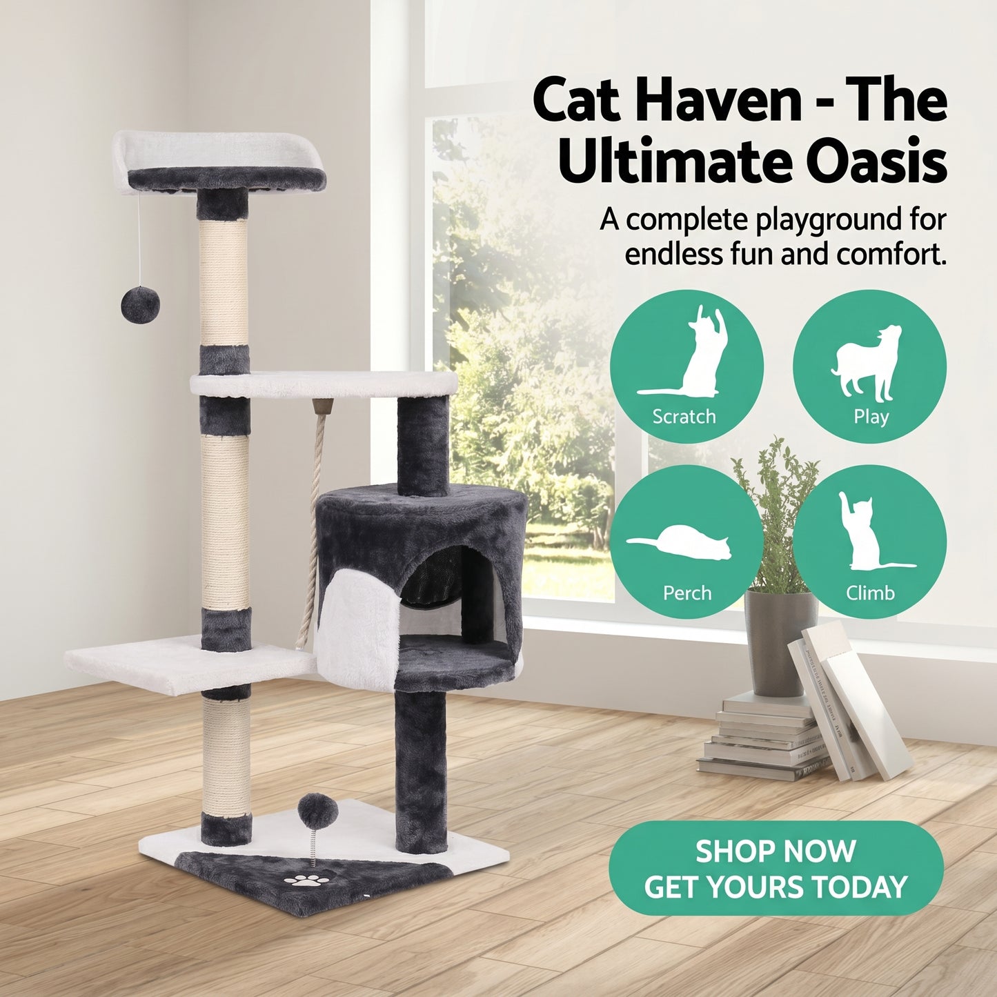 Cat Tree Tower Scratching Post 112cm Cat Condo House Furniture Grey