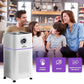 Hospital-Grade HEPA 13 air purifier and humidifier in white with a perforated body, digital display and wheels