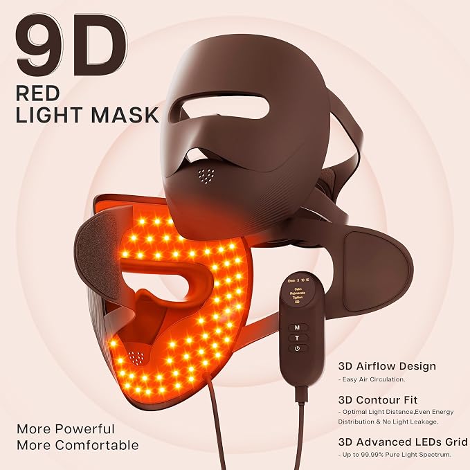 9D LED Face Mask – 328 LEDs, 4 Light Modes, Brown