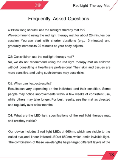 Infrared light mat for relaxation and circulation