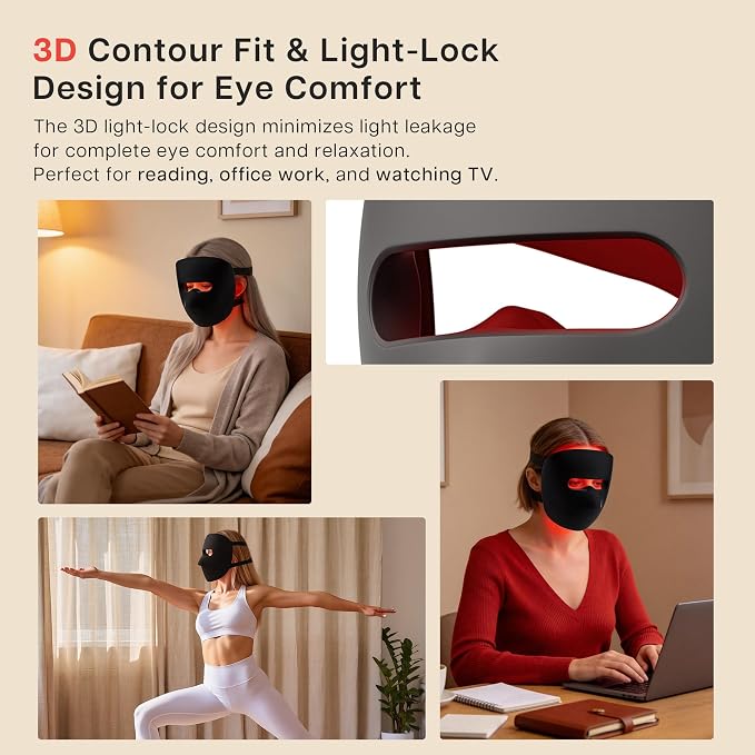 9D LED Face Mask – 328 LEDs, 4 Light Modes, Brown