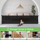 Retractable Safety Gate for Baby & Dog with wide black mesh panel, shown stretched across an opening with side mounts