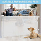Retractable Safety Gate for Baby & Dog in white mesh with slim side housing, spanning a wide opening to contain children and a dog