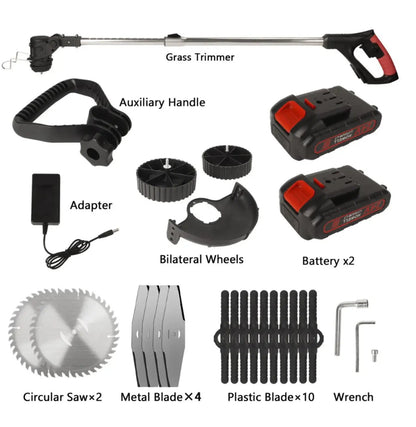 Electric garden tool for cutting weeds and hedges